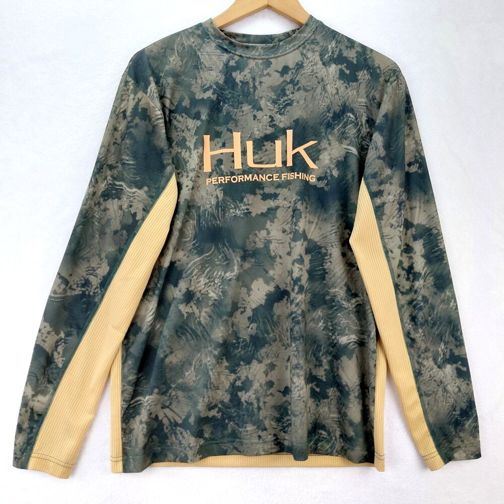 Huk Performance Camo Fishing Shirt Mens Small Long Sleeve Lightweight UVP Spell